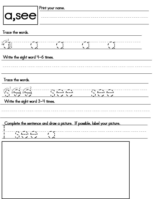 Sight words worksheet website  see a1 - Sight Word Worksheets For Kindergarten