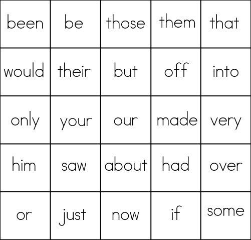 Vocabulary List #3 Bingo Card