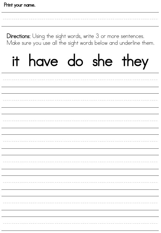 sight word worksheet 4