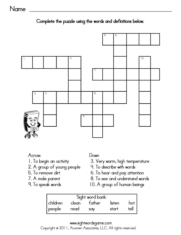 2nd Grade Vocabulary Crossword Puzzle