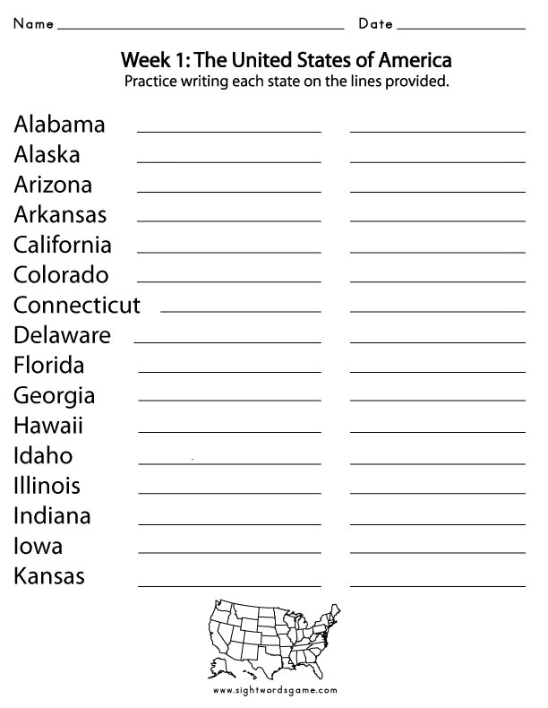 Usa States Sight Words Reading Writing Spelling Worksheets Usa States Sight Words Reading Writing Spelling Worksheets