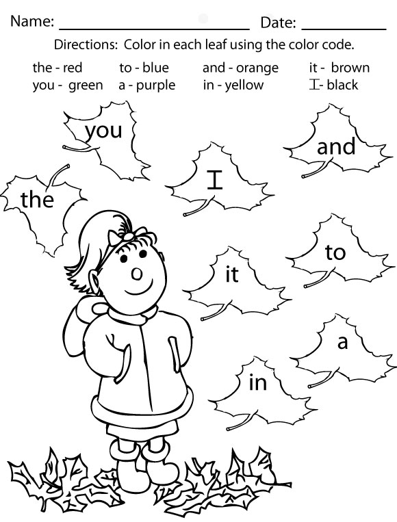 fall coloring pages and activities sight words reading writing spelling worksheets