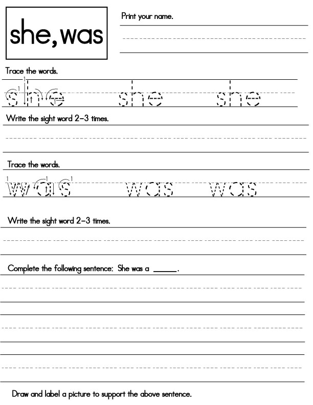 Sight-words-worksheet---she---was