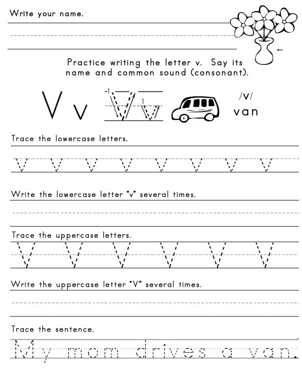 the letter v sight words reading writing spelling worksheets