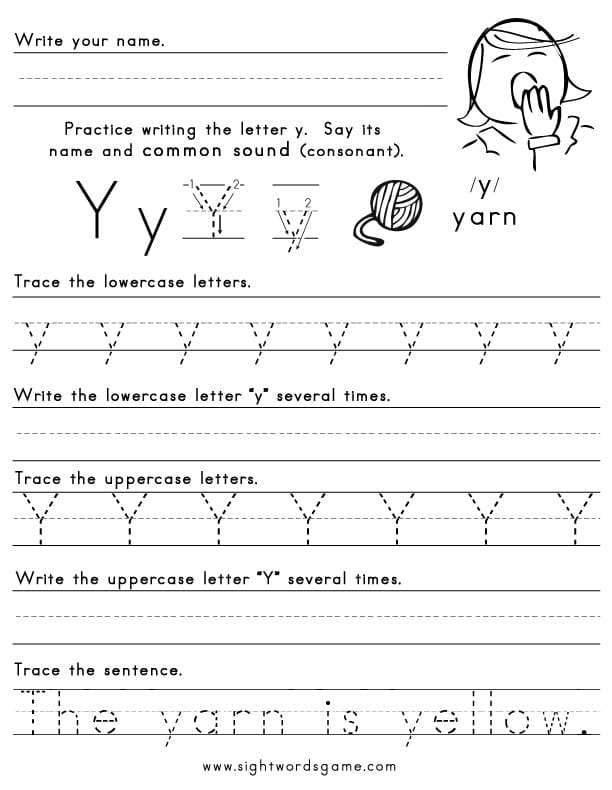 The Letter Y Sight Words Reading Writing Spelling Worksheets