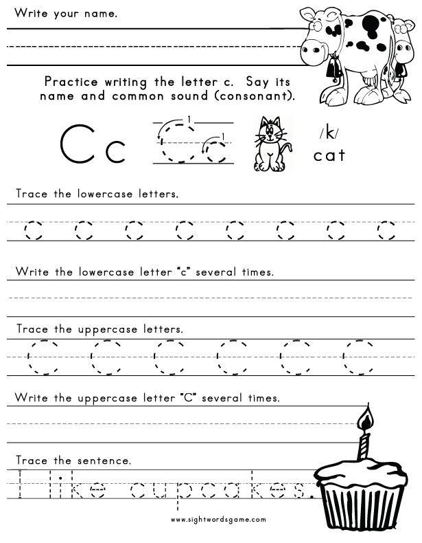 The Letter C - Sight Words, Reading, Writing, Spelling & Worksheets