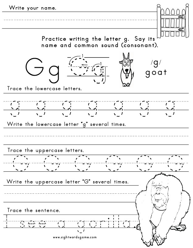 The Letter G  Sight Words, Reading, Writing, Spelling & Worksheets