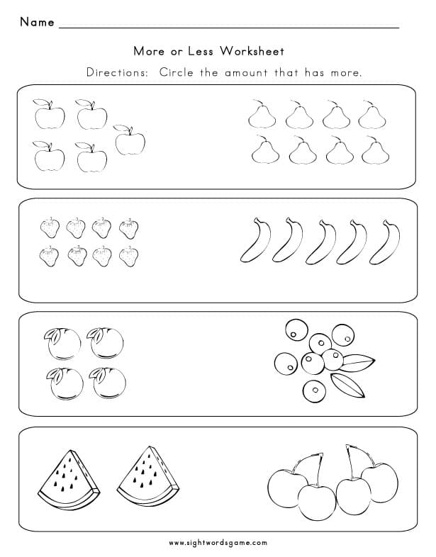 More Less Or Equal Sight Words Reading Writing Spelling - 