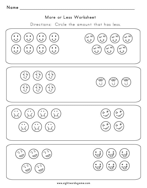 More Less Or Equal Sight Words Reading Writing Spelling - 