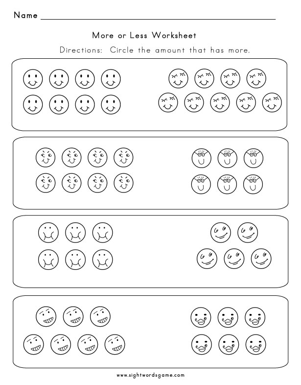 More Less or Equal - Sight Words, Reading, Writing, Spelling & Worksheets