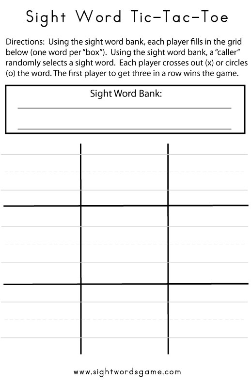 Sight Word Games: Tic-Tac-Toe - Sight Words, Reading, Writing, Spelling &  Worksheets