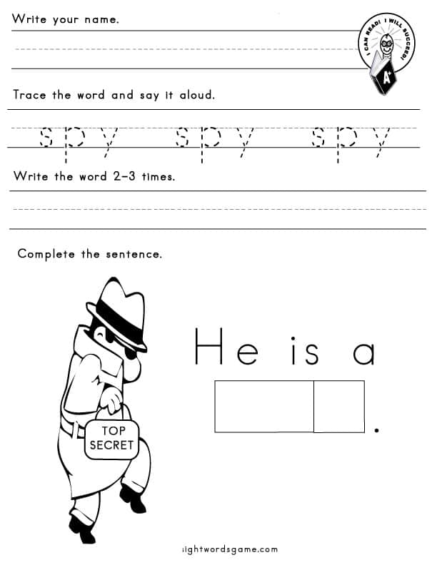 y word family sight words reading writing spelling worksheets